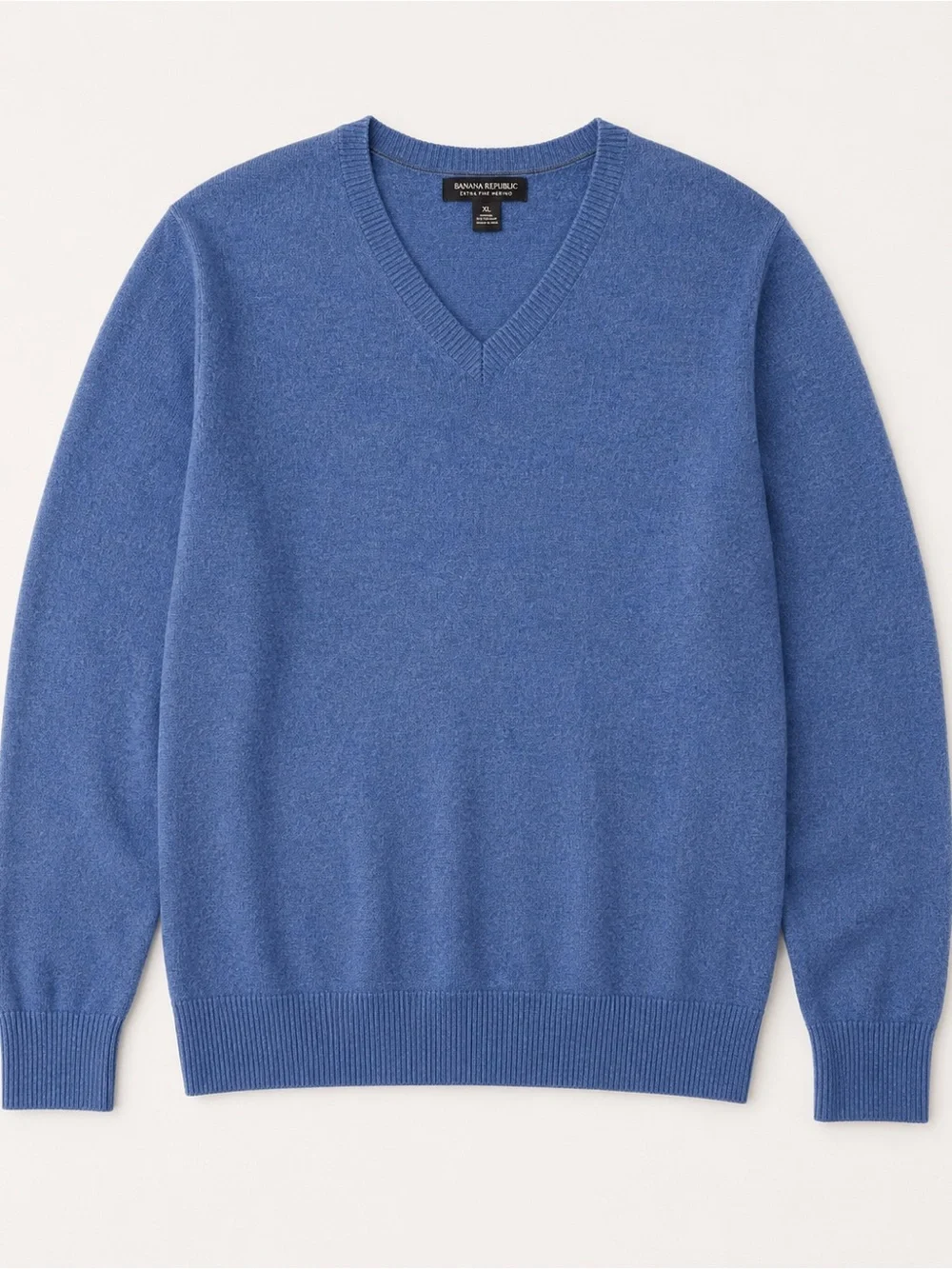 Banana Republic XL 100% Merino Wool Blue V Neck Sweater